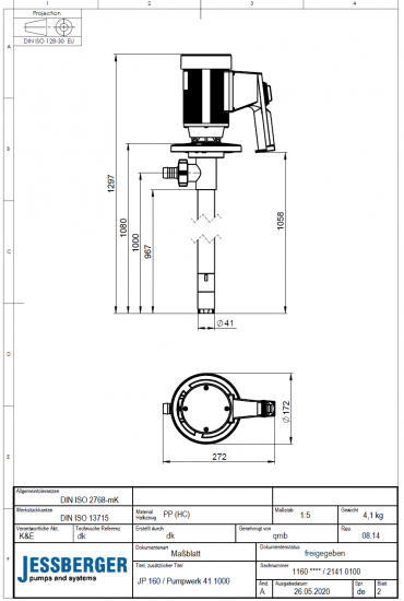 Preview: Fasspumpen-Set für Salze, Säuren und Laugen - JP-160 Polypropylen