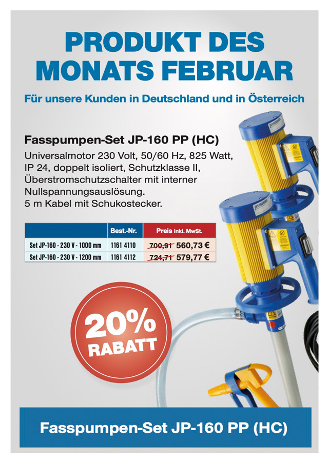 20 % Nachlass auf Fasspumpen-Set JP-280 ALU